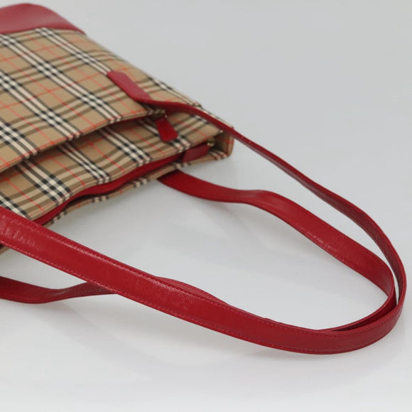 BURBERRY Nova Check Hand Bag Canvas Beige Gold Auth 126264