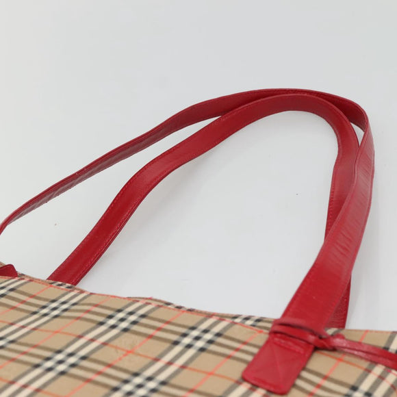 BURBERRY Nova Check Hand Bag Canvas Beige Gold Auth 126264
