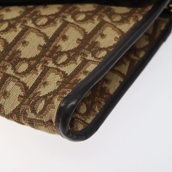 Christian Dior Trotter Canvas Chain Shoulder Bag Brown Gold Auth 126266