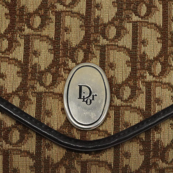 Christian Dior Trotter Canvas Chain Shoulder Bag Brown Gold Auth 126266