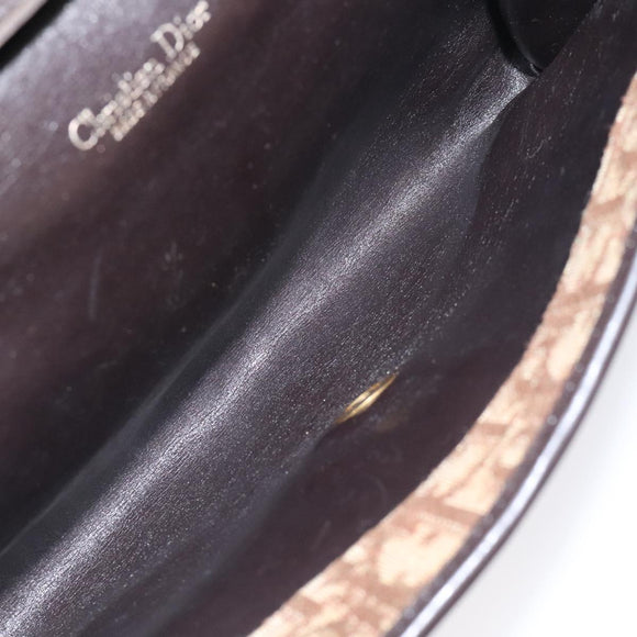 Christian Dior Trotter Canvas Chain Shoulder Bag Brown Gold Auth 126266