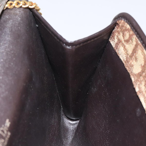 Christian Dior Trotter Canvas Chain Shoulder Bag Brown Gold Auth 126266