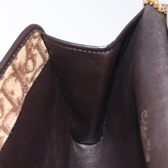 Christian Dior Trotter Canvas Chain Shoulder Bag Brown Gold Auth 126266