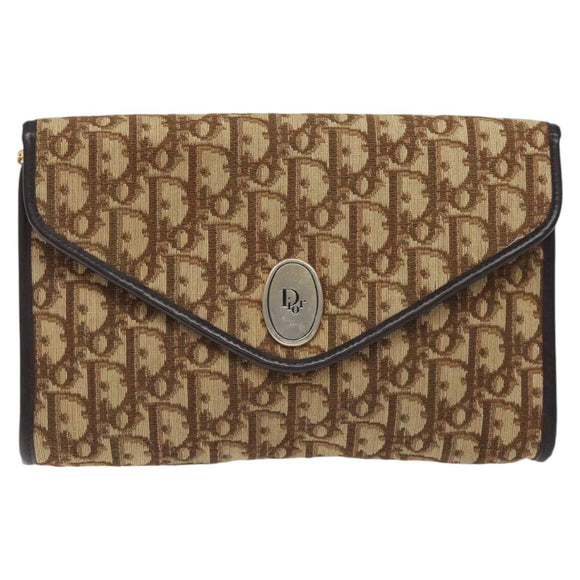 Christian Dior Trotter Canvas Chain Shoulder Bag Brown Gold Auth 126266