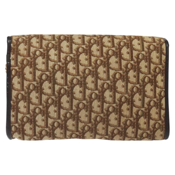 Christian Dior Trotter Canvas Chain Shoulder Bag Brown Gold Auth 126266