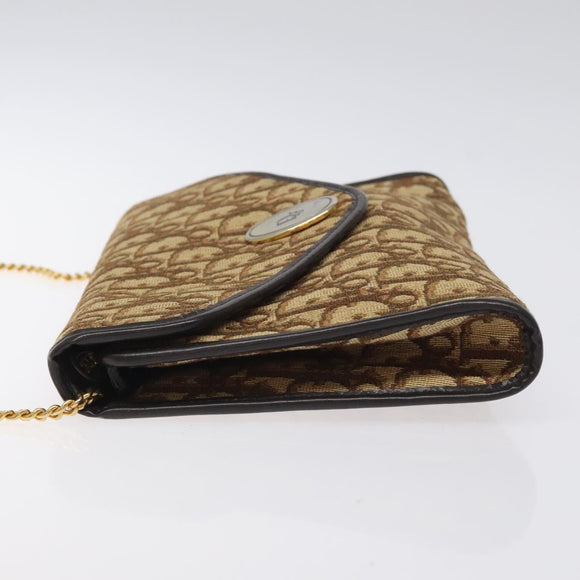 Christian Dior Trotter Canvas Chain Shoulder Bag Brown Gold Auth 126266
