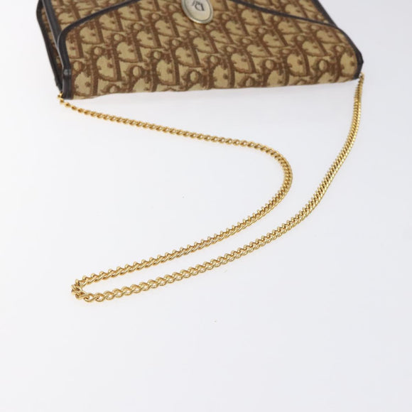 Christian Dior Trotter Canvas Chain Shoulder Bag Brown Gold Auth 126266
