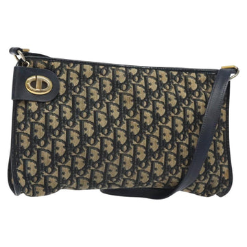 Christian Dior Trotter Canvas Shoulder Bag Navy Gold Auth 126267