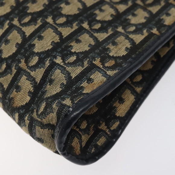 Christian Dior Trotter Canvas Shoulder Bag Navy Gold Auth 126267