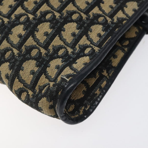 Christian Dior Trotter Canvas Shoulder Bag Navy Gold Auth 126267