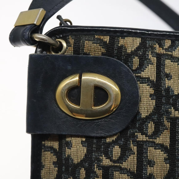 Christian Dior Trotter Canvas Shoulder Bag Navy Gold Auth 126267
