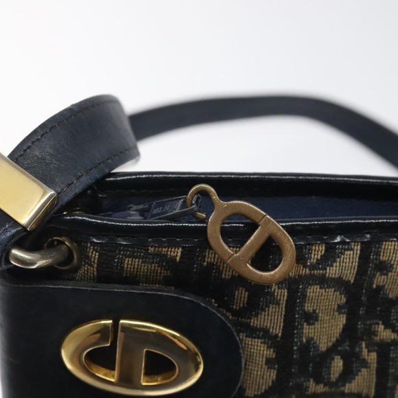 Christian Dior Trotter Canvas Shoulder Bag Navy Gold Auth 126267