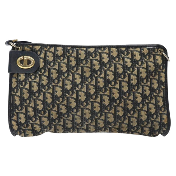 Christian Dior Trotter Canvas Shoulder Bag Navy Gold Auth 126267