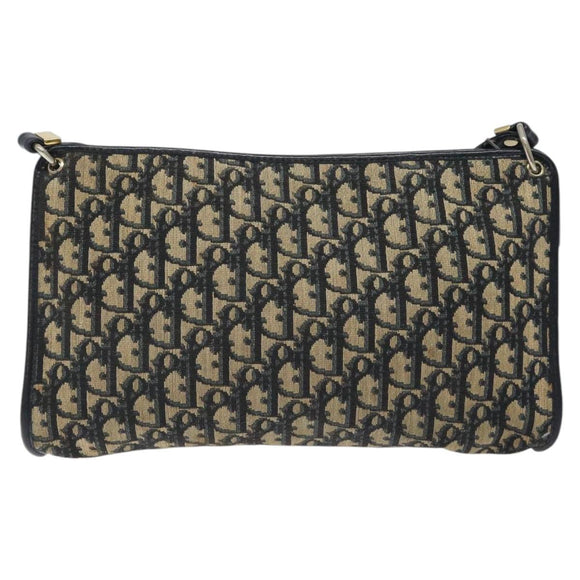 Christian Dior Trotter Canvas Shoulder Bag Navy Gold Auth 126267