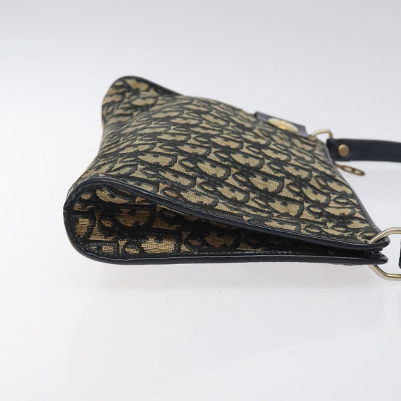 Christian Dior Trotter Canvas Shoulder Bag Navy Gold Auth 126267