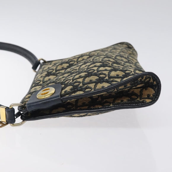 Christian Dior Trotter Canvas Schoudertas Marinegoud Auth 126267