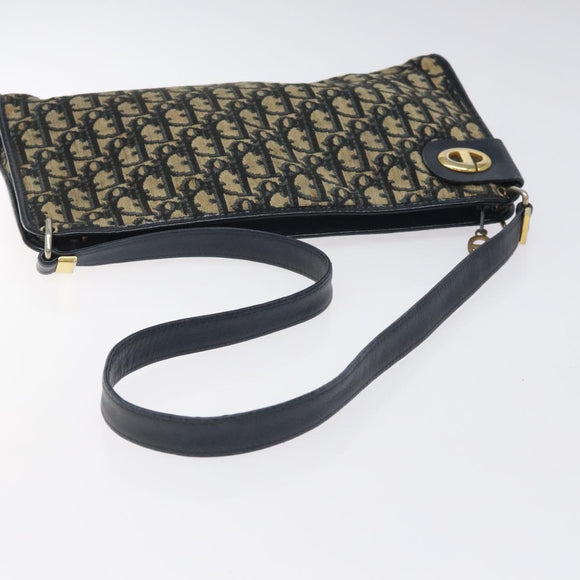 Christian Dior Trotter Canvas Shoulder Bag Navy Gold Auth 126267