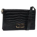 Christian Dior Shoulder Bag Enamel Black Gold Auth 126269-1