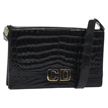 Christian Dior Shoulder Bag Enamel Black Gold Auth 126269