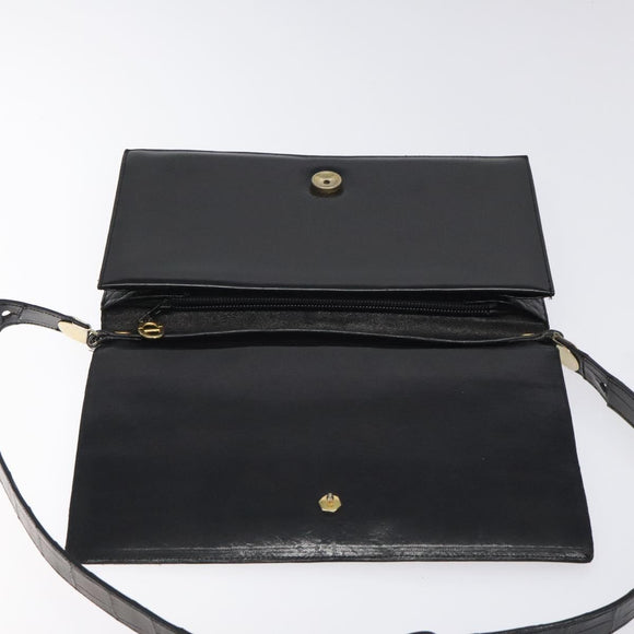 Christian Dior Shoulder Bag Enamel Black Gold Auth 126269