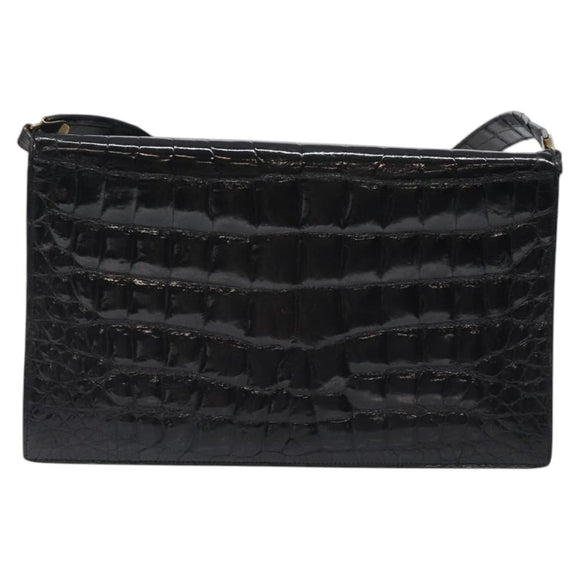 Christian Dior Shoulder Bag Enamel Black Gold Auth 126269