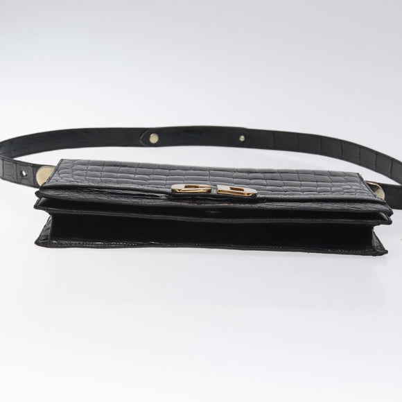 Christian Dior Shoulder Bag Enamel Black Gold Auth 126269
