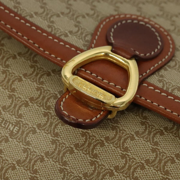 CELINE Macadam Canvas Shoulder Bag PVC Beige Gold Auth 126271