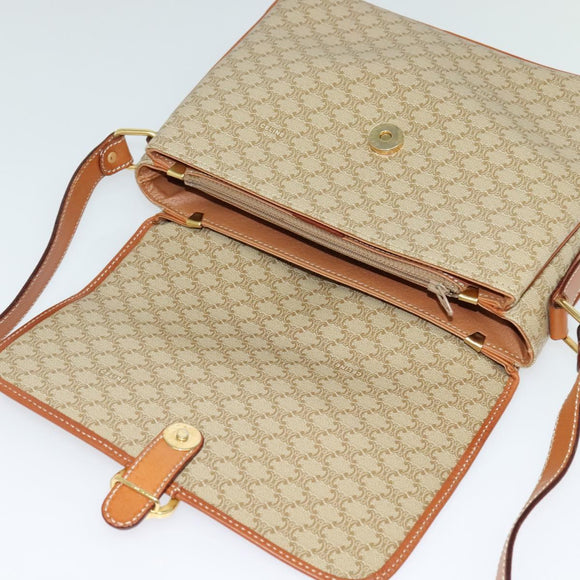 CELINE Macadam Canvas Shoulder Bag PVC Beige Gold Auth 126271