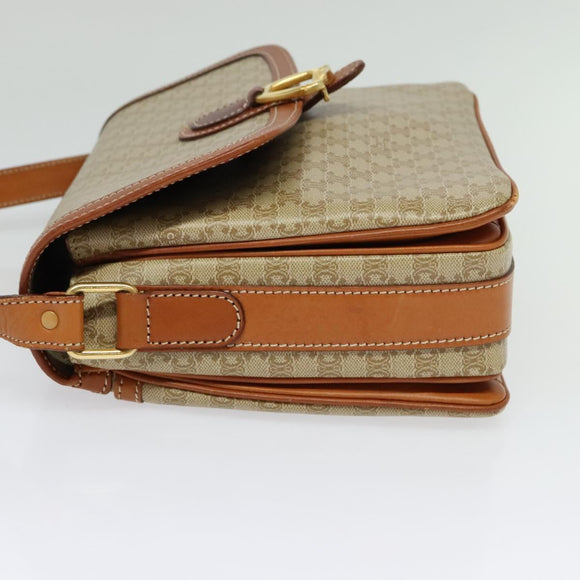 CELINE Macadam Canvas Shoulder Bag PVC Beige Gold Auth 126271