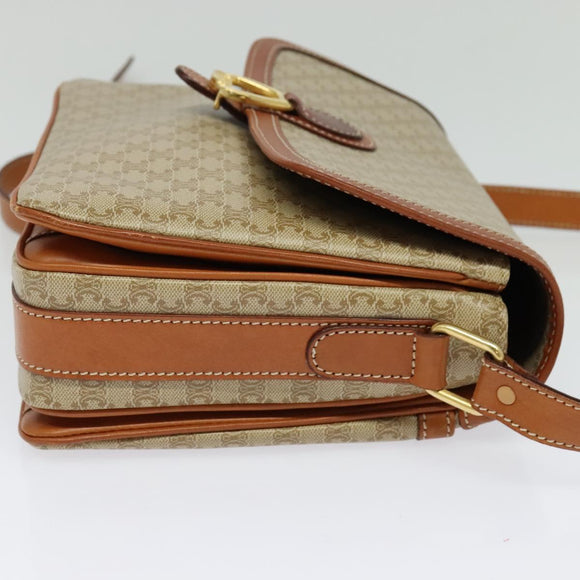 CELINE Macadam Canvas Shoulder Bag PVC Beige Gold Auth 126271