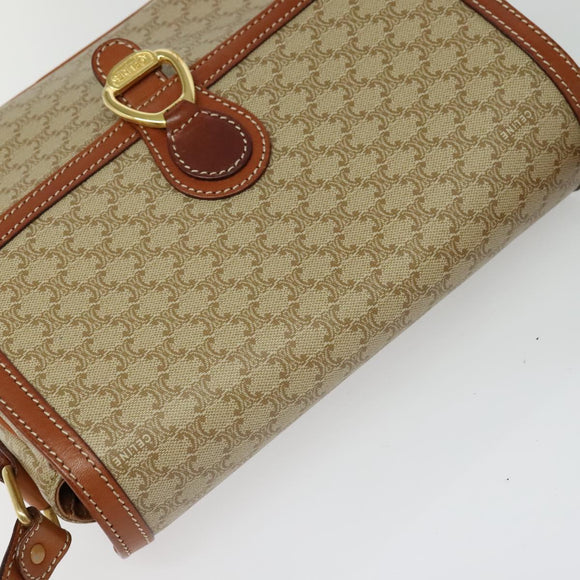CELINE Macadam Canvas Shoulder Bag PVC Beige Gold Auth 126271