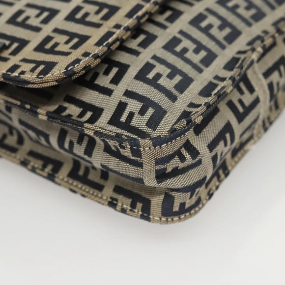 FENDI Zucchino Canvas Shoulder Bag Navy Gold Auth 126273