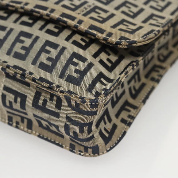 FENDI Zucchino Canvas Shoulder Bag Navy Gold Auth 126273