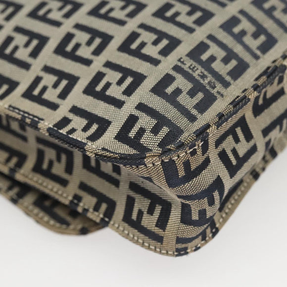FENDI Zucchino Canvas Shoulder Bag Navy Gold Auth 126273