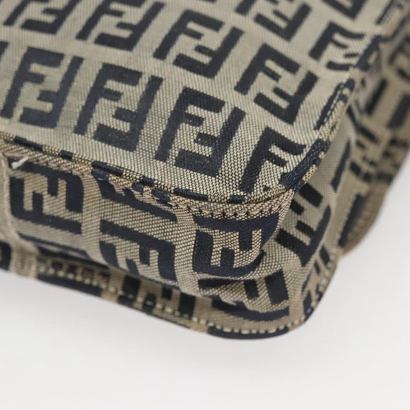 FENDI Zucchino Canvas Shoulder Bag Navy Gold Auth 126273