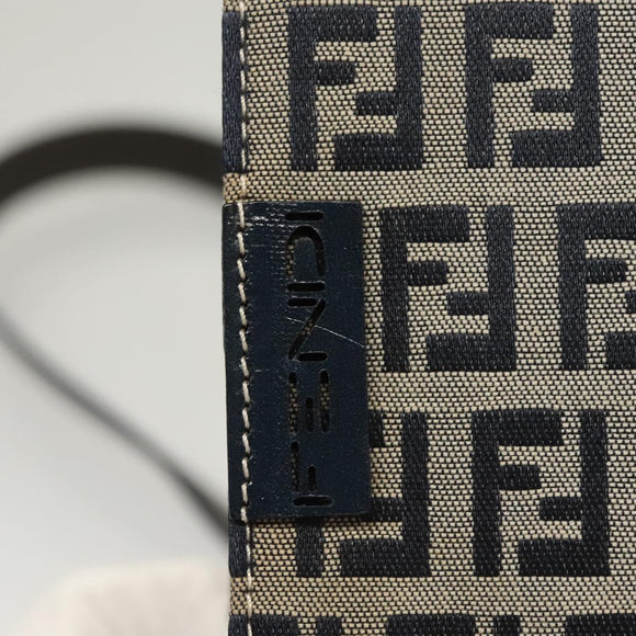 FENDI Zucchino Canvas Shoulder Bag Navy Gold Auth 126273