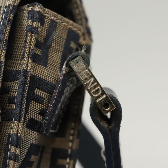 FENDI Zucchino Canvas Shoulder Bag Navy Gold Auth 126273