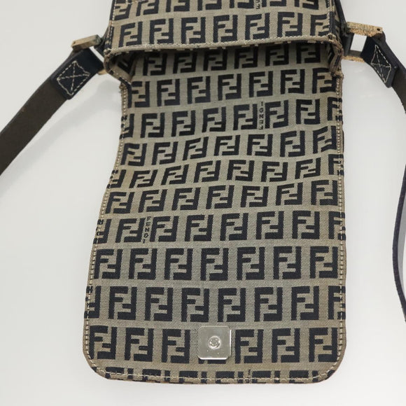 FENDI Zucchino Canvas Shoulder Bag Navy Gold Auth 126273