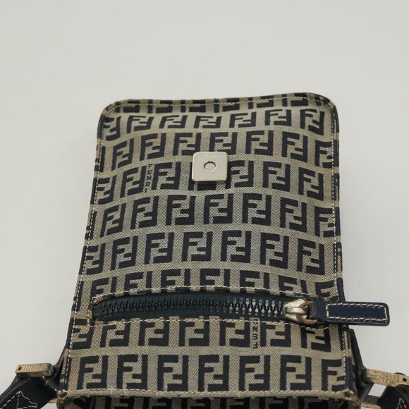 FENDI Zucchino Canvas Shoulder Bag Navy Gold Auth 126273
