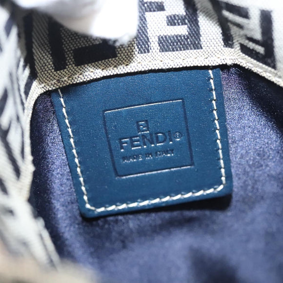 FENDI Zucchino Canvas Shoulder Bag Navy Gold Auth 126273