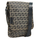 FENDI Zucchino Canvas Schoudertas Marinegoud Auth 126273A-1