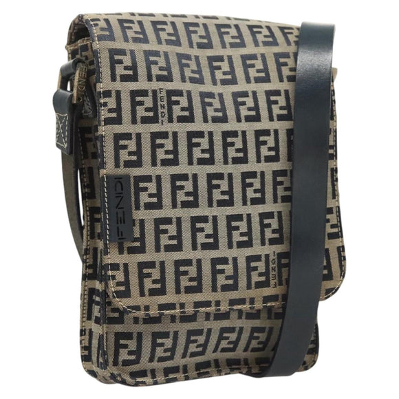 FENDI Zucchino Canvas Schoudertas Marinegoud Auth 126273A