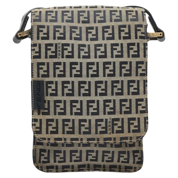 FENDI Zucchino Canvas Shoulder Bag Navy Gold Auth 126273