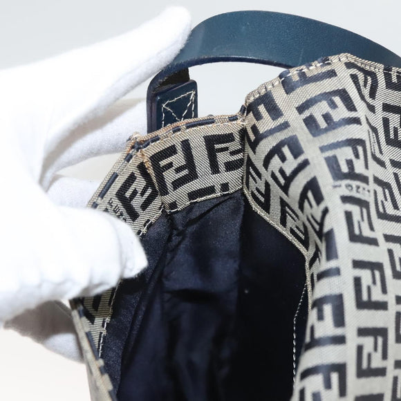 FENDI Zucchino Canvas Shoulder Bag Navy Gold Auth 126273