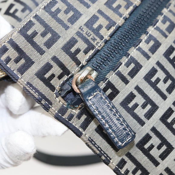 FENDI Zucchino Canvas Shoulder Bag Navy Gold Auth 126273