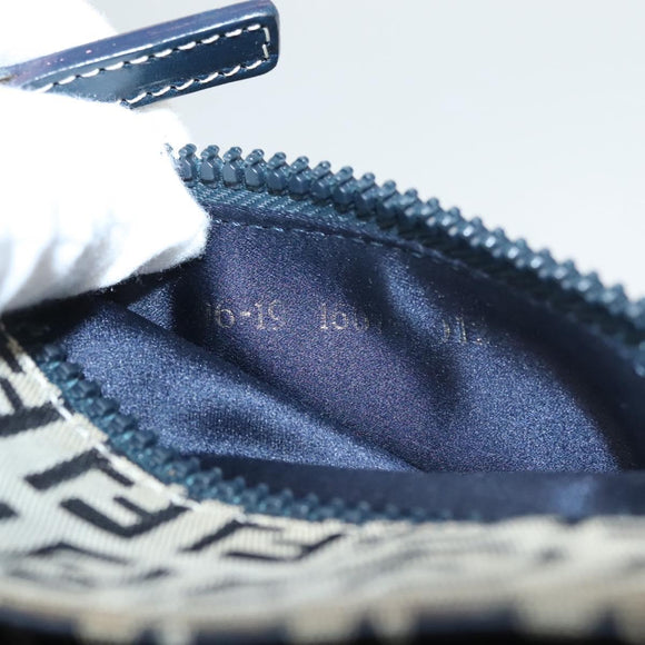 FENDI Zucchino Canvas Shoulder Bag Navy Gold Auth 126273