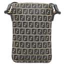 FENDI Zucchino Canvas Shoulder Bag Navy Gold Auth 126273-2
