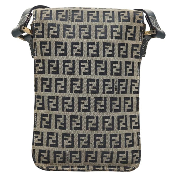 FENDI Zucchino Canvas Shoulder Bag Navy Gold Auth 126273