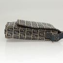 FENDI Zucchino Canvas Shoulder Bag Navy Gold Auth 126273-3