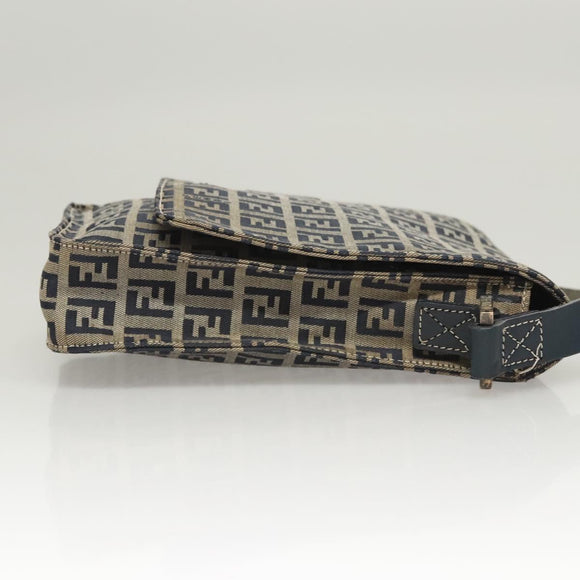FENDI Zucchino Canvas Shoulder Bag Navy Gold Auth 126273